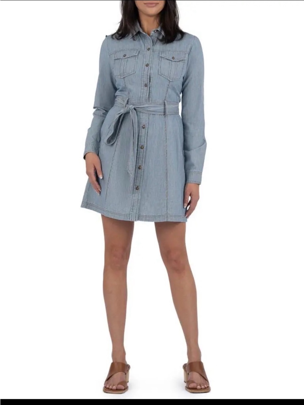 Kut from the Kloth Light Blue Denim Shirt Dress with Tie Belt. Size Medium